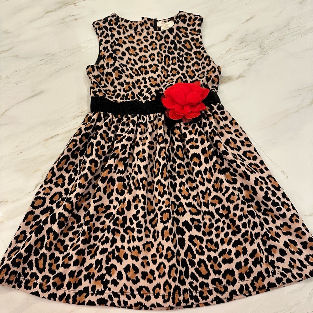 Kate Spade Girls animal print dress with red flower. Size 10. New with tags.
